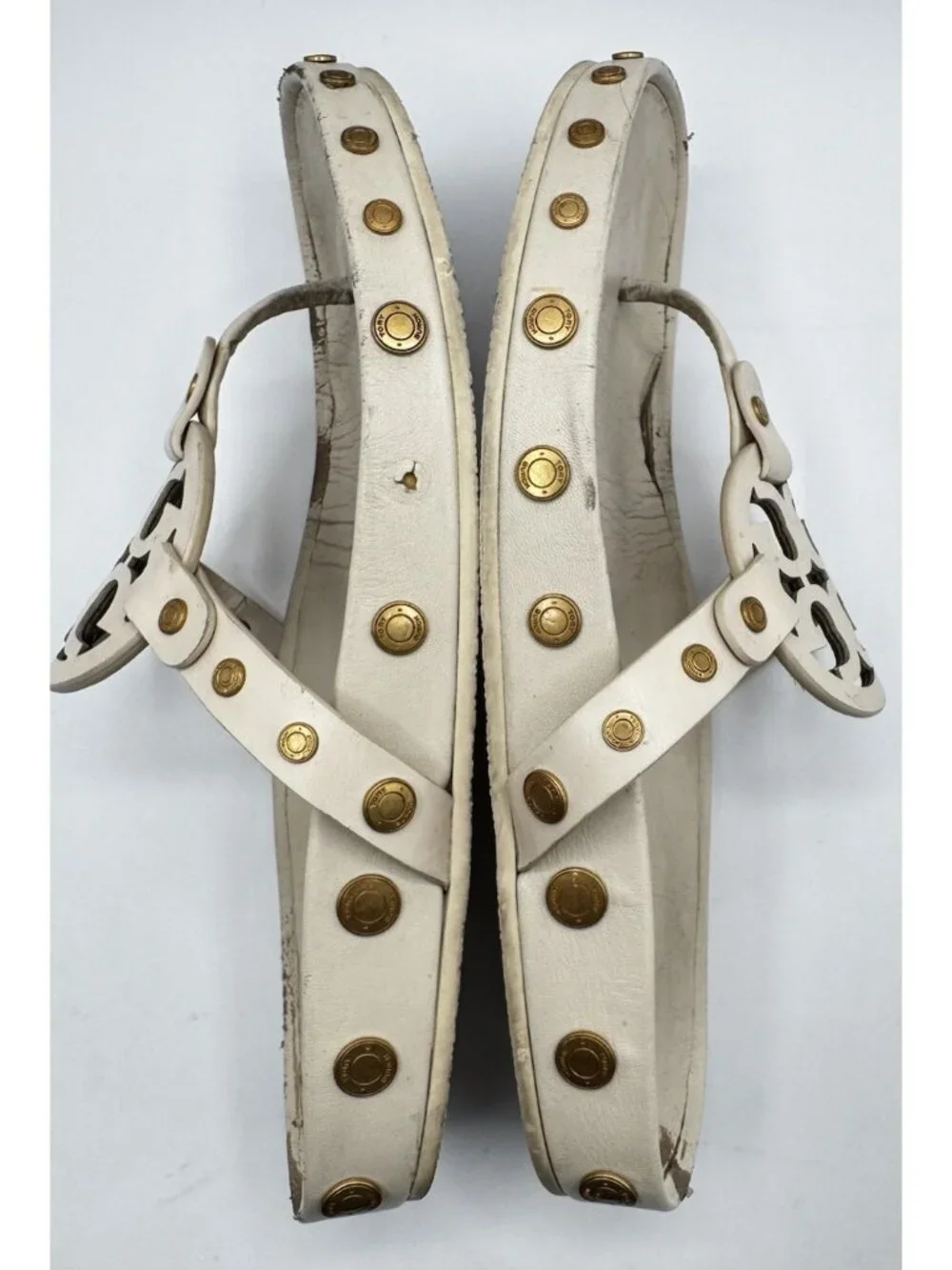 Tory Burch Womens Miller Cloud Coin Thong Sandal Double T Logo New Cream Sz 8